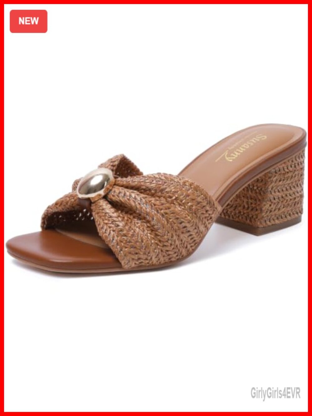 Women's Chunky Block Heel Mule Sandals Square Peep Toe Slip On Heels